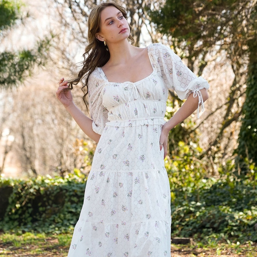 Storia Lavender Provence Dress - White Floral Midi
